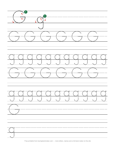 Letter G tracing worksheet