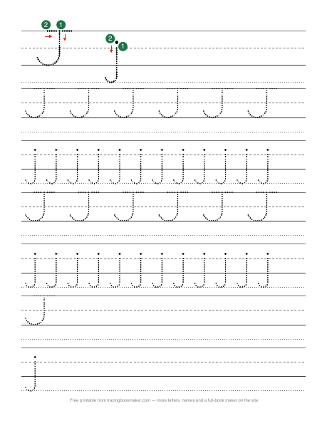 Letter J tracing worksheet