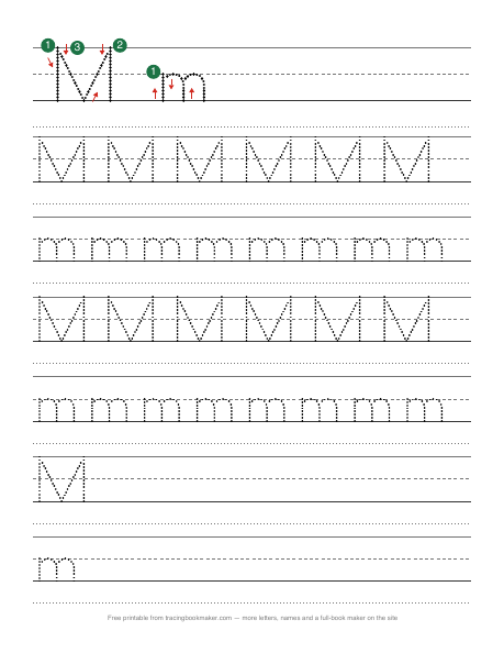 Letter M tracing worksheet