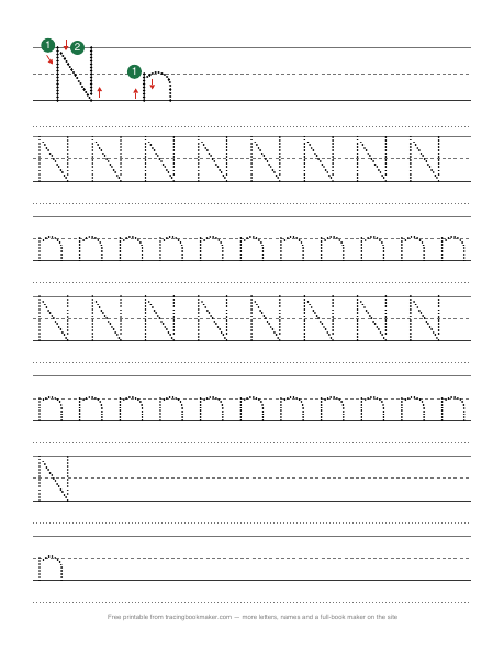 Letter N tracing worksheet