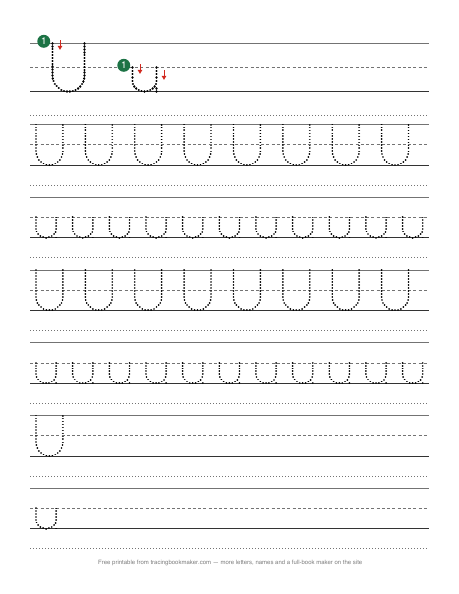 Letter U tracing worksheet