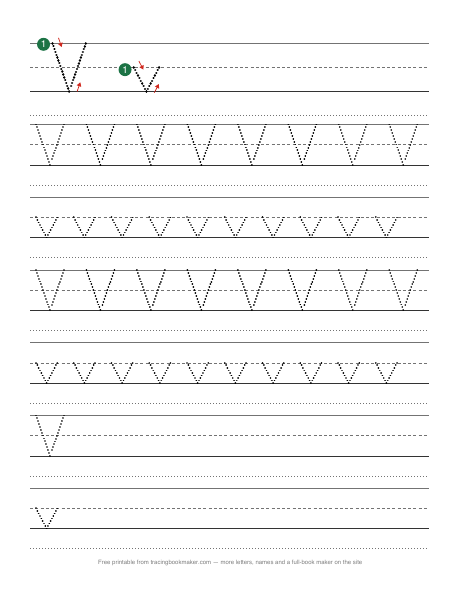 Letter V tracing worksheet