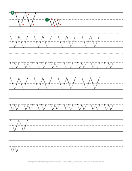 Letter W tracing worksheet