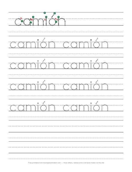 Hoja de trazos de la palabra camión