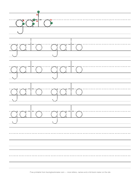 Hoja de trazos de la palabra gato