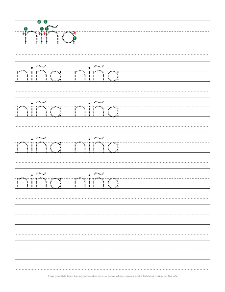 Hoja de trazos de la palabra niña