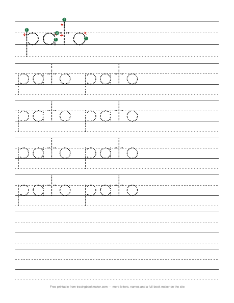Hoja de trazos de la palabra pato