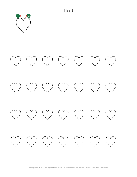 Heart shape tracing worksheet