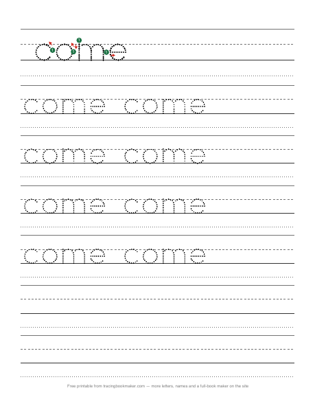 Sight word come tracing worksheet
