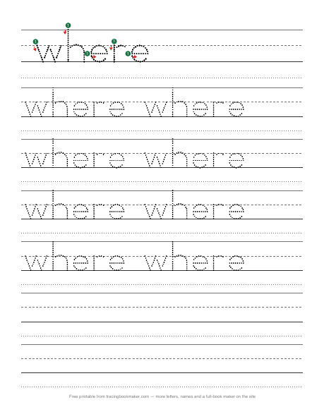 Sight word where tracing worksheet